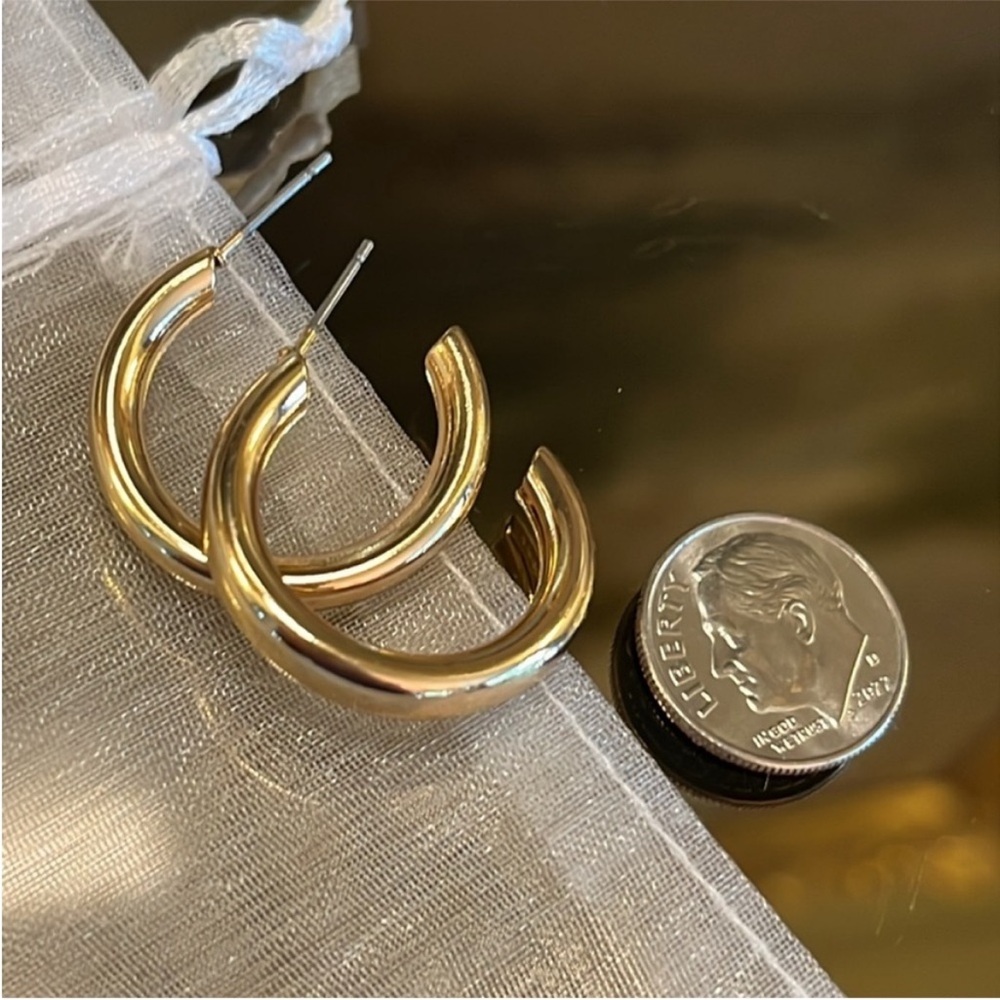 Gold Tube Hoop Earrings - Picture 2 of 4